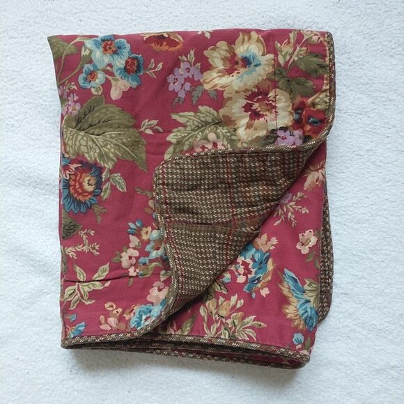 Ralph Lauren Chaps Pillow Sham Summerton Red Floral Plaid Standard Size Cotton - Picture 1 of 9